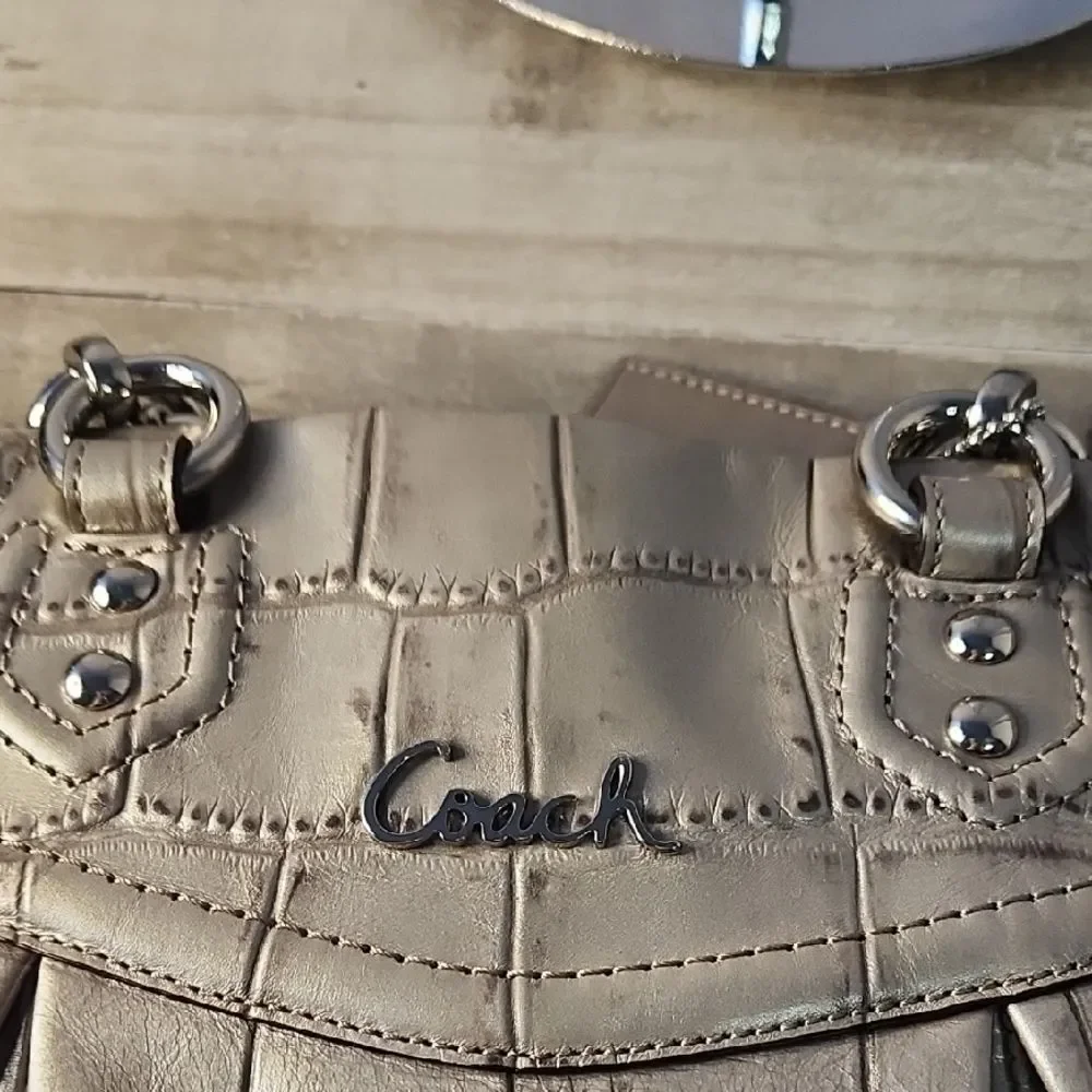 Coach Metallic Croc-Embossed Tote and Pouch Set